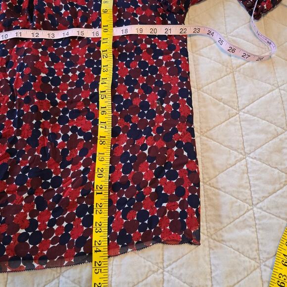 Diane Von Furstenberg Aleni Blouse Women's 4 Red Navy Rust Silk Circle Print - Picture 12 of 12